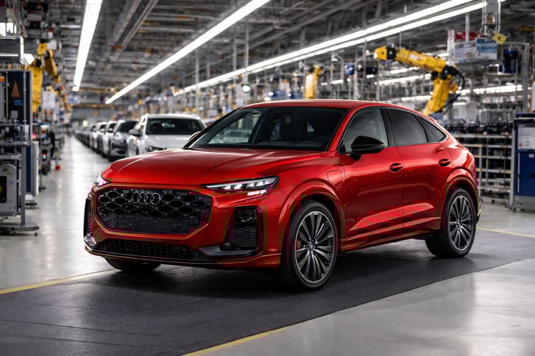 Audi Q3 Sportback vermelho na linha de produção da fábrica