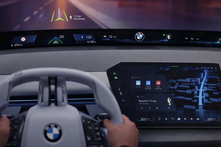 interior do BMW iX3 2026 com tecnologia BMW Panoramic Vision no para-brisa