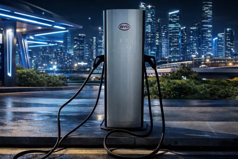 Carregador ultrarrápido da BYD para carros elétricos em estação de recarga