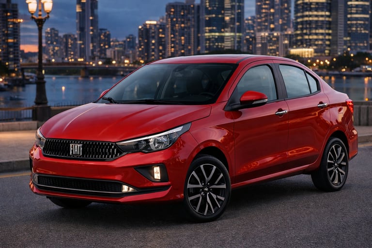 carro grande e barato fiat cronos vermelho sedan moderno em ambiente urbano