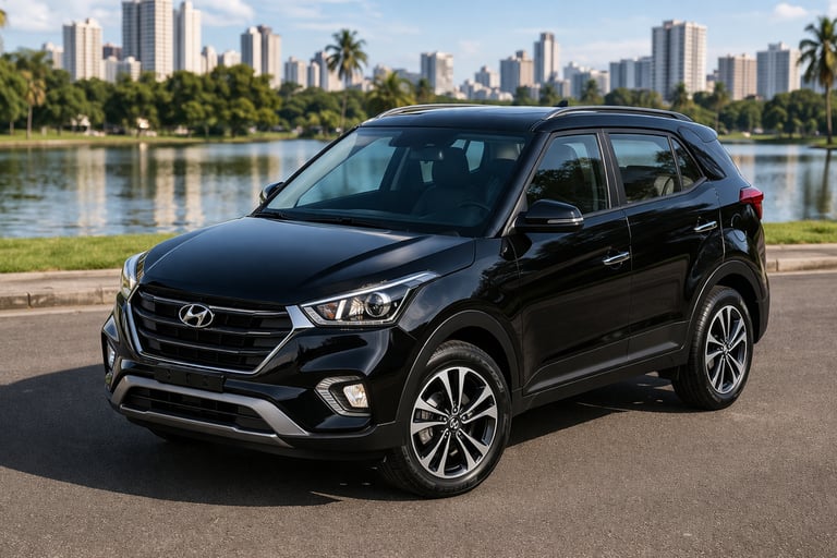 carro grande e barato hyundai creta preto suv moderno em ambiente urbano