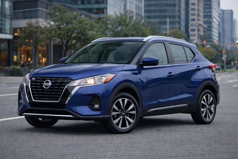 carro grande e barato nissan kicks azul suv moderno em ambiente urbano