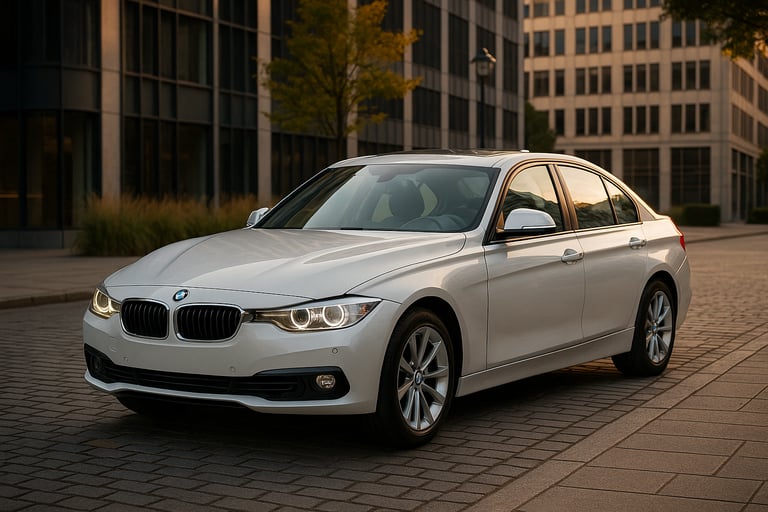 Toyota Corolla 2017 branco estacionado em avenida moderna com fundo urbano realista e iluminação nat