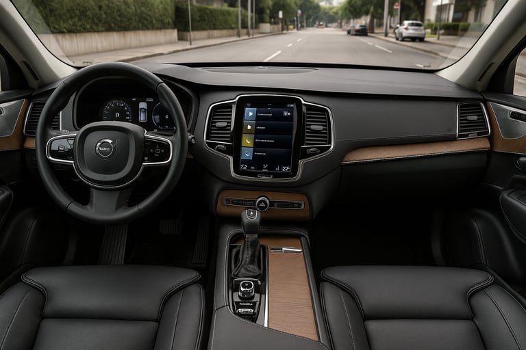 Interior do Volvo XC90 com painel digital e central multimídia em destaque