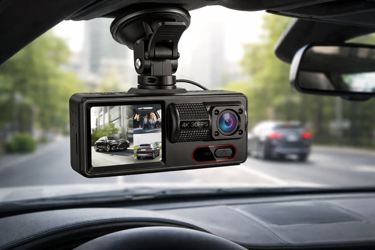 Câmera veicular com visão noturna 1080p instalada no para-brisa com gravação em tempo real no carro