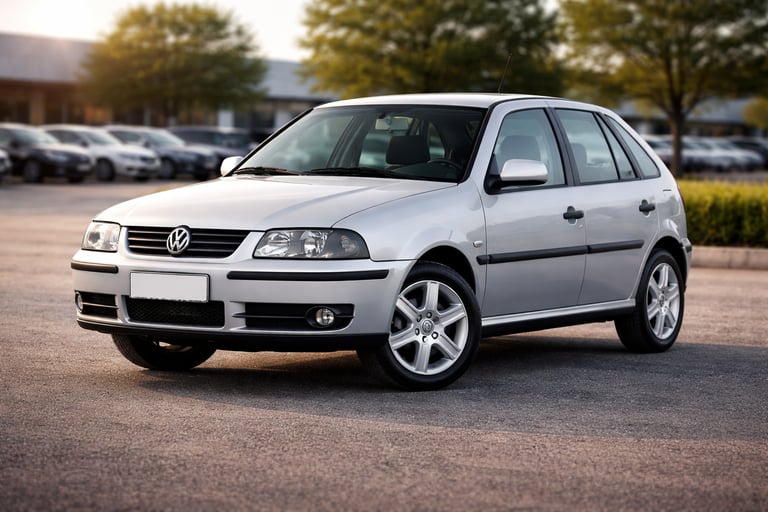 Carros até 30 mil: hatch compacto prata em estacionamento, opção econômica e confiável para comprar 