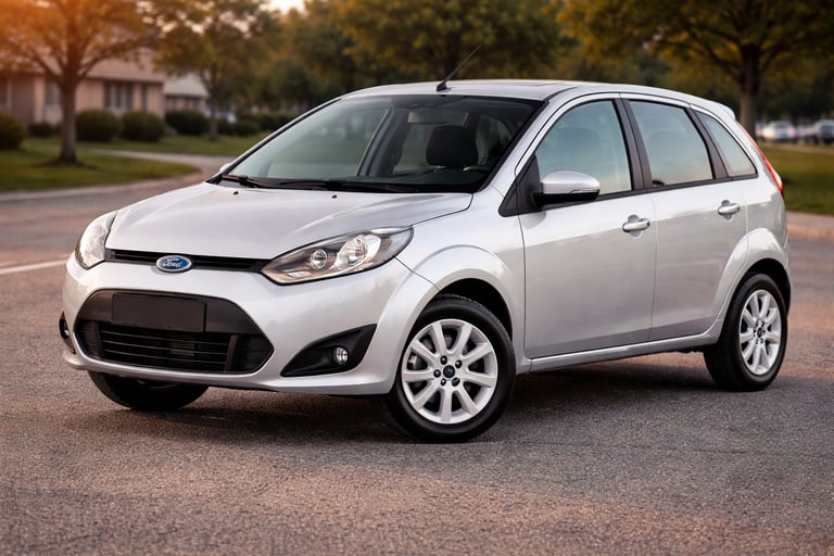 Carros até 30 mil: Ford Fiesta prata estacionado em rua residencial, opção equilibrada e econômica 