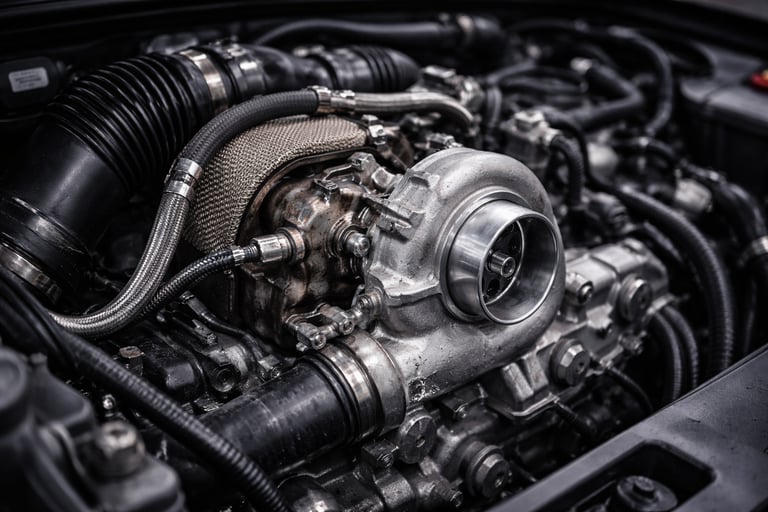 Turbo do motor Volkswagen 1.0 TSI EA211 em detalhe no cofre do motor