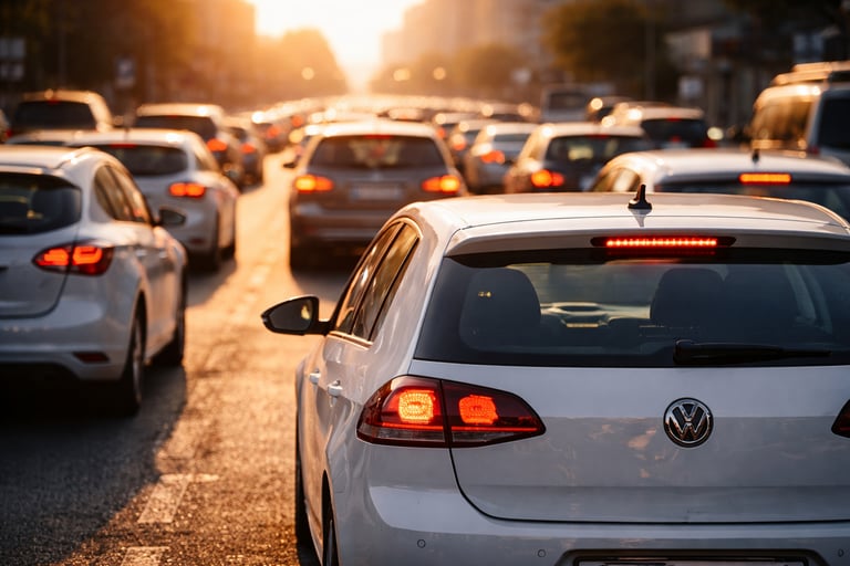 Volkswagen 1.0 TSI preso em trânsito urbano intenso no fim da tarde