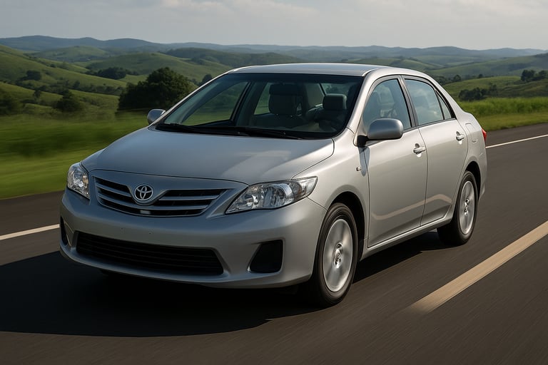 Toyota Corolla GLi 2014 prata em movimento em rodovia, visto de frente em ângulo lateral.
