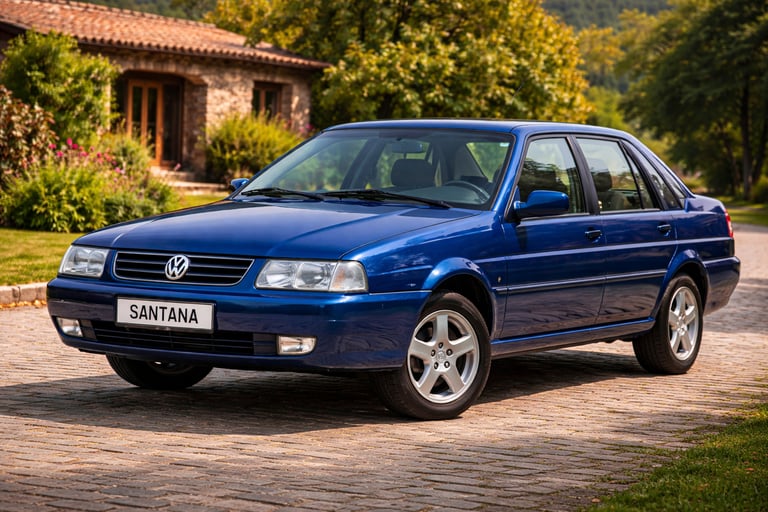 vw Santana zero km em nova cor azul metálica com placa personalizada Santana