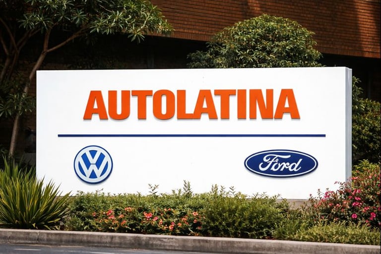 Placa institucional da Autolatina com identidade visual genérica, fundo branco, tipografia destacada