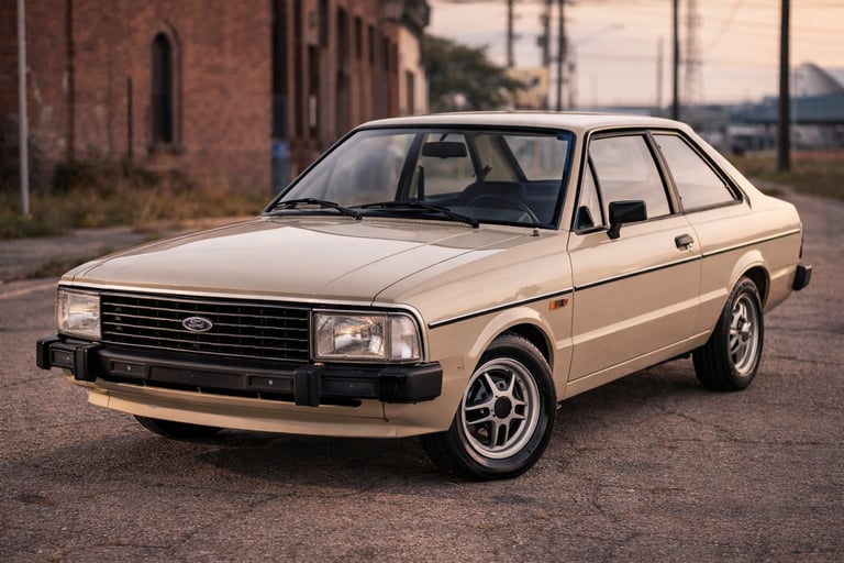Ford Corcel clássico bege, modelo icônico entre carros antigos da Ford.