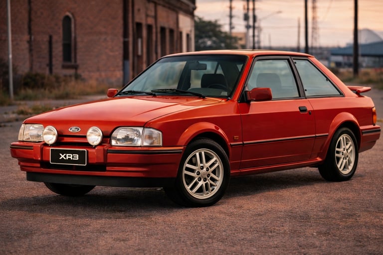 Ford Escort XR3 clássico vermelho, destaque entre carros antigos da Ford.