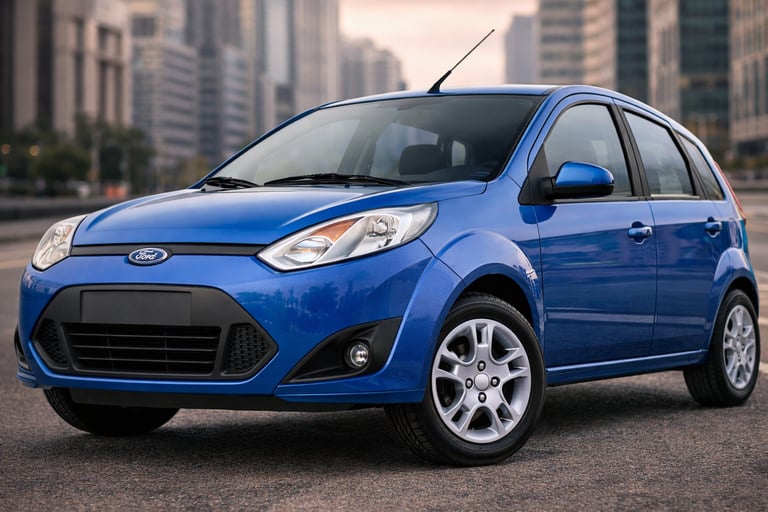 Ford Fiesta Rocam azul, um dos carros da Ford antigos no Brasil.
