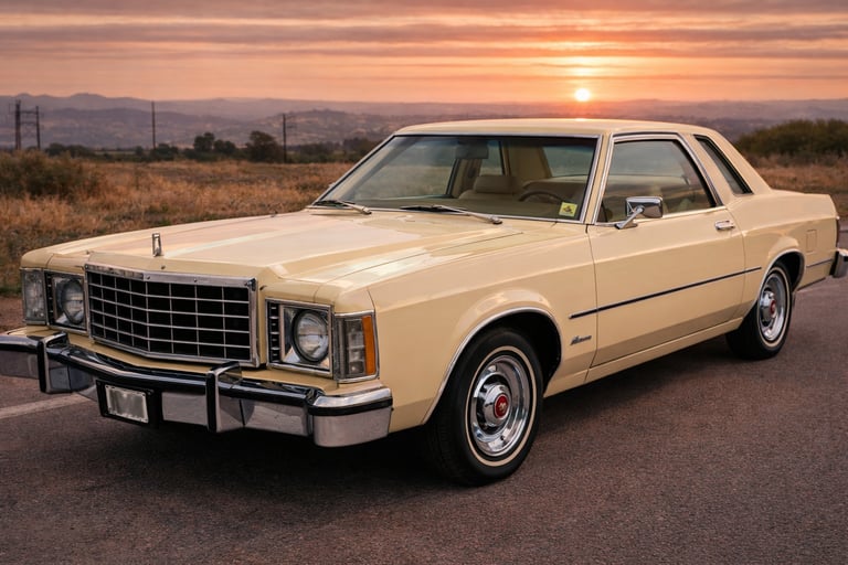 Ford LTD clássico bege, modelo icônico entre carros antigos da Ford.
