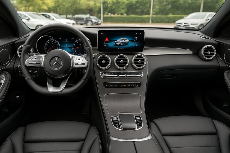 Interior de Mercedes-Benz Avantgarde usado com painel digital e volante esportivo
