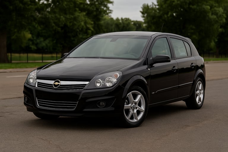 Chevrolet Vectra GT hatch 2008 preto visto de três quartos pela frente com montanhas ao fundo