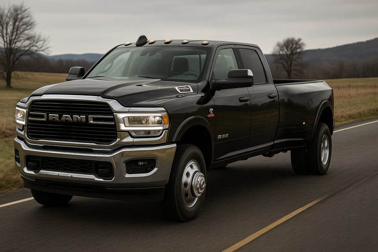 Dodge Ram 2500 branca usada em estrada de terra com destaque frontal