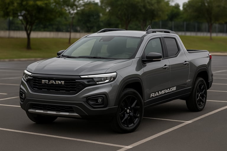 Dodge Ram Rampage cinza estacionada em destaque frontal em área aberta