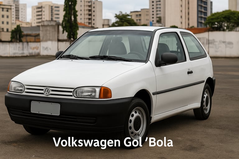 Volkswagen Gol Bola 1994 branco em pátio urbano, carro inteiro em destaque, ângulo 3/4 dianteiro