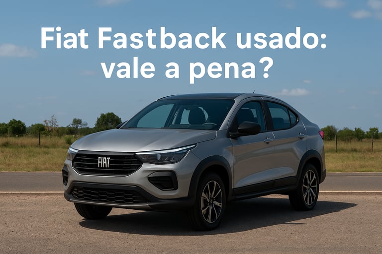 Fiat Fastback Impetus estacionado em ambiente urbano com texto “Fiat Fastback usado: vale a pena?” n