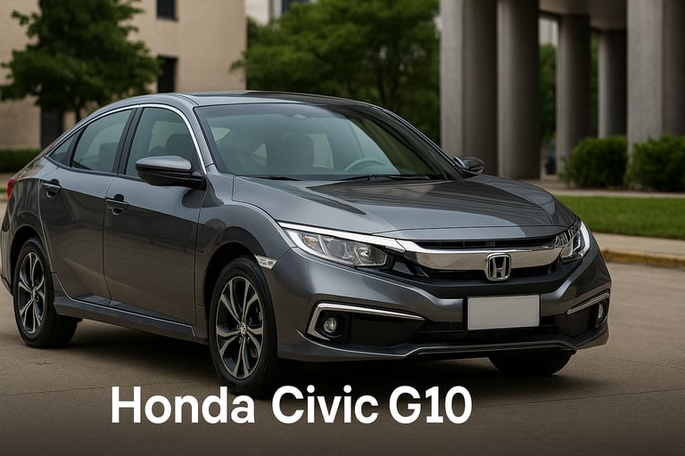 Honda Civic G10 fastback em ambiente urbano limpo, com destaque para o design moderno e esportivo.