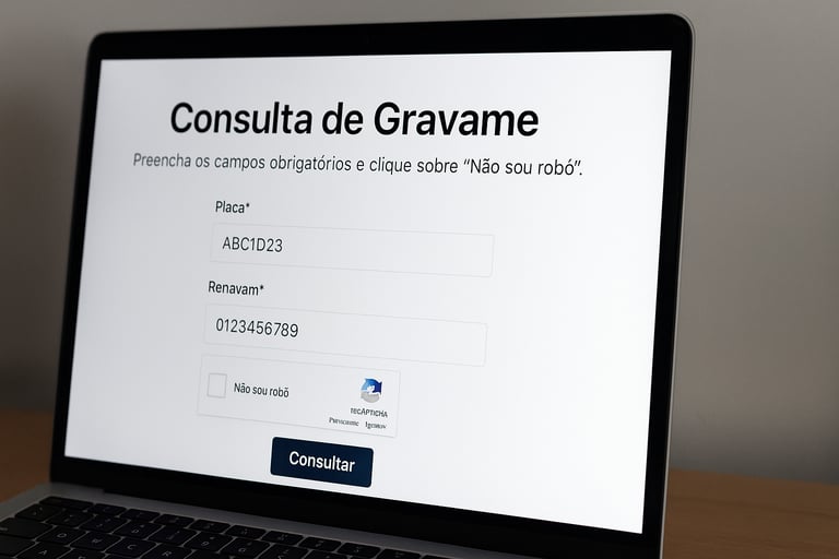 Tela de computador exibindo consulta de gravame no site do Detran ou SNG.