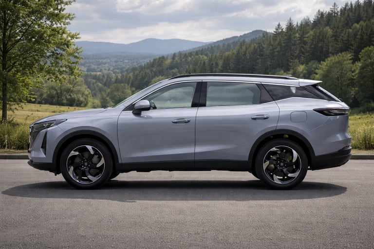 Chery Tiggo 7L cinza em estrada com paisagem natural ao fundo mostrando design moderno