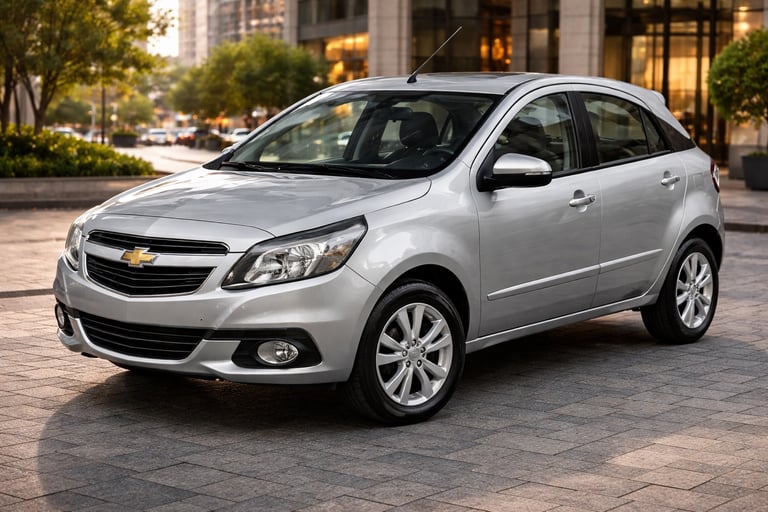 Chevrolet Agile 2014 completo em ângulo frontal lateral com destaque para design