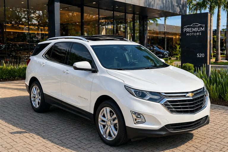 SUV de luxo Equinox 2018 em área externa mostra teto panorâmico e visual que supera carro popular