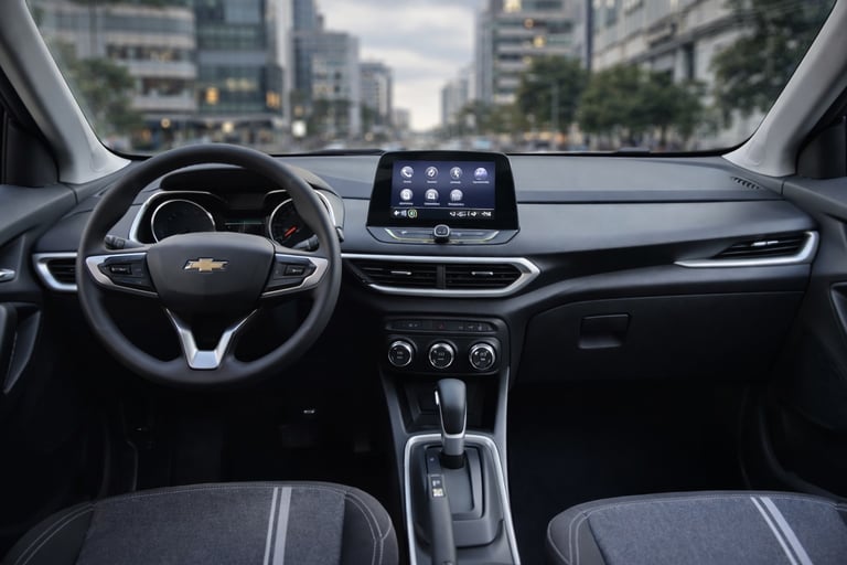interior Chevrolet Tracker 2020 painel multimidia volante e cambio automático