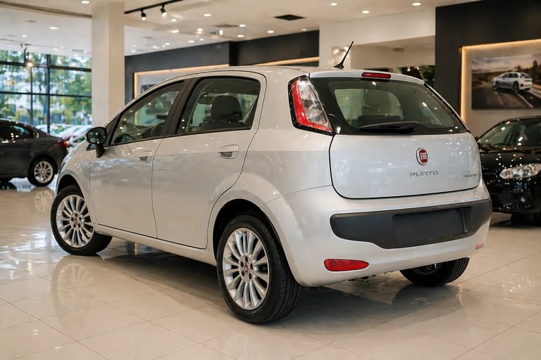 Traseira do Fiat Punto 2015 em showroom destacando design e acabamento do hatch