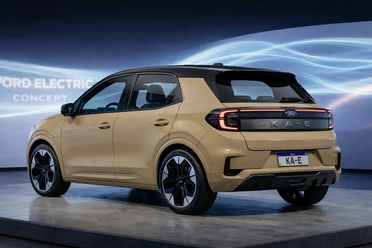 Traseira do Ford Ka-E conceito elétrico com lanternas em LED conectadas e design moderno