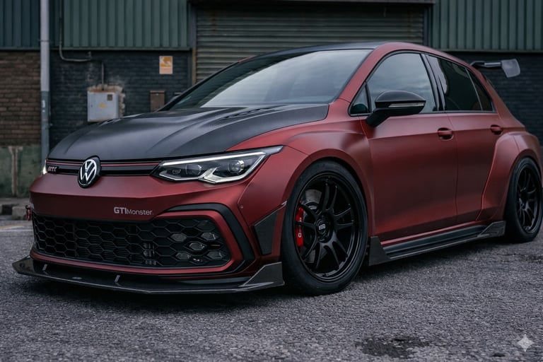 Golf GTI Monster widebody renderizado com visual agressivo e inspiração no GR Yaris