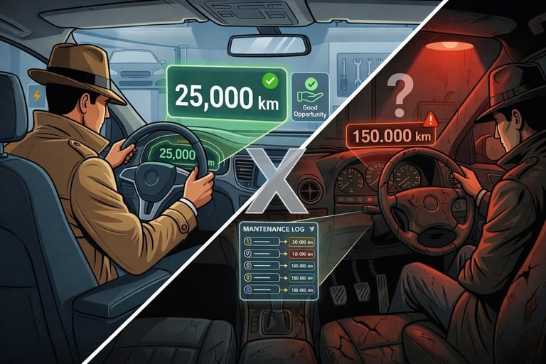 golpe falsa quilometragem comparação entre carro com hodômetro adulterado e quilometragem real