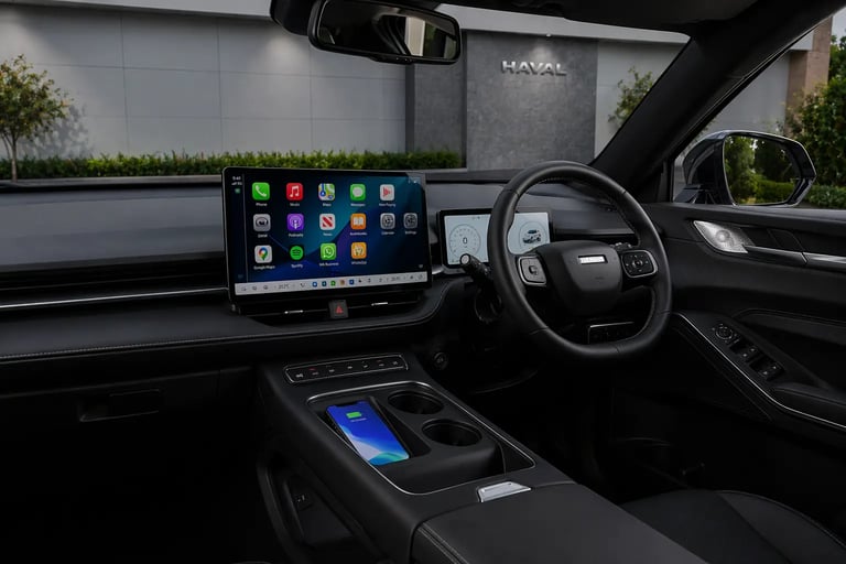 novo haval h6gt híbrido plug-in interior com sistema café e multimídia avançada