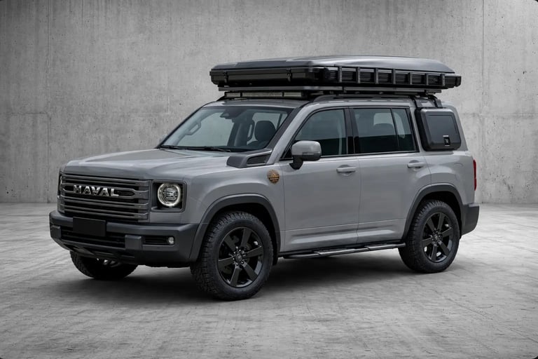 Haval H9 Nomad Concept em ambiente neutro com preparo off-road, rack de teto e visual robusto