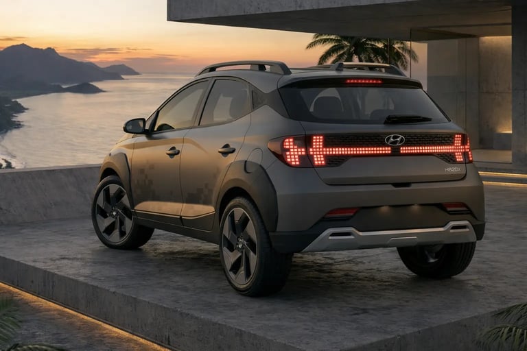 HB20X 2027 conceito traseira com iluminação pixel futurista inspirado na Hyundai Santa Fe