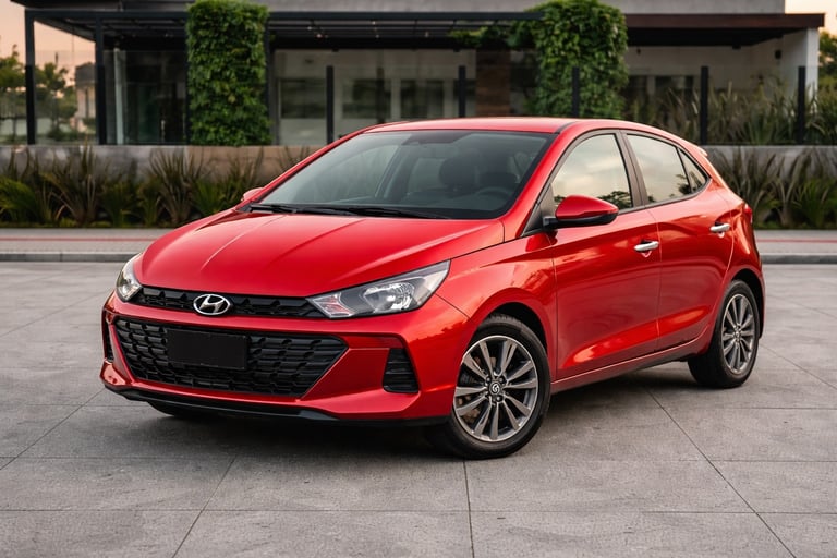 Hyundai HB20 2024 vermelho estacionado hatch compacto design atualizado
