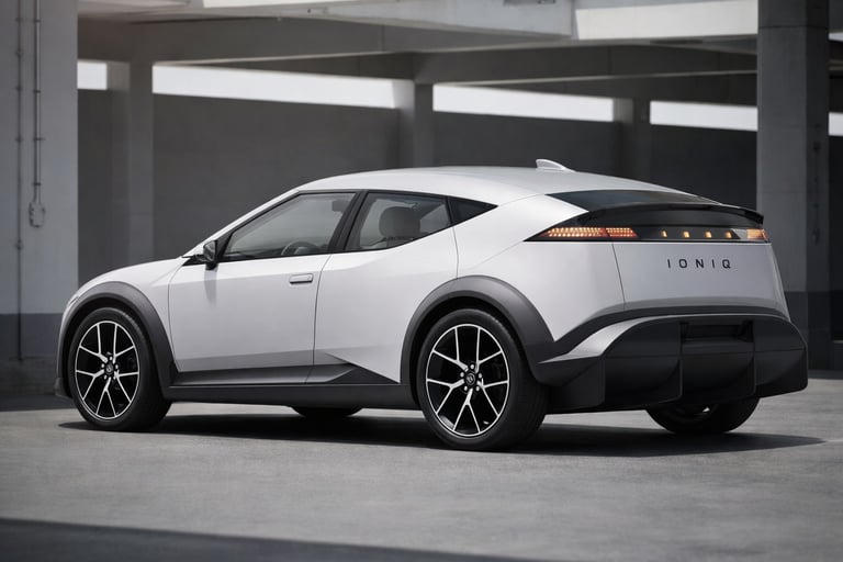 Hyundai IONIQ 3 2027 versão de produção em ambiente urbano com design elétrico compacto moderno