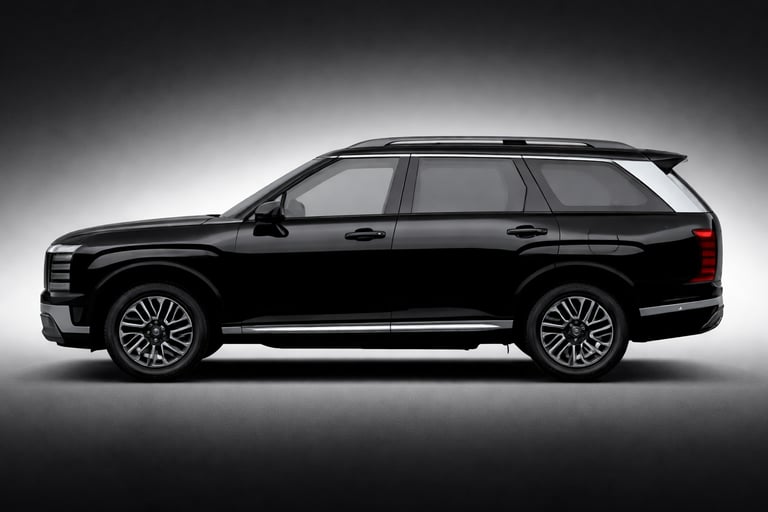 Hyundai Palisade 2027 preto com design moderno, versão Black Ink e motor híbrido