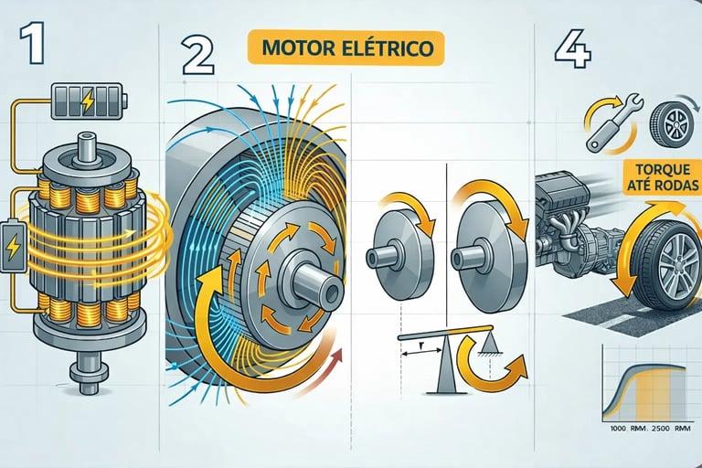 o que é torque em motor elétrico explicado em infográfico mostrando geração de torque