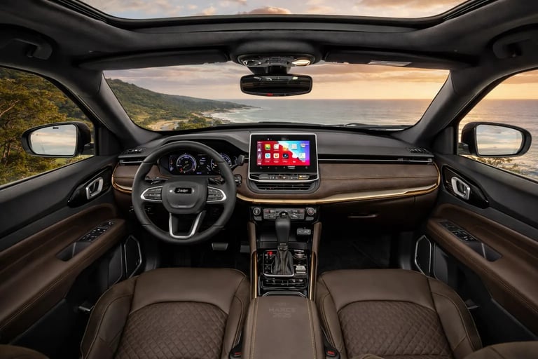 interior jeep commander blackhawk 2025 suv 7 lugares painel digital multimidia