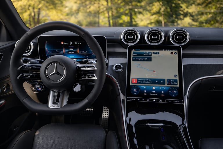 Interior do Mercedes Classe A elétrico com painel digital e central multimídia