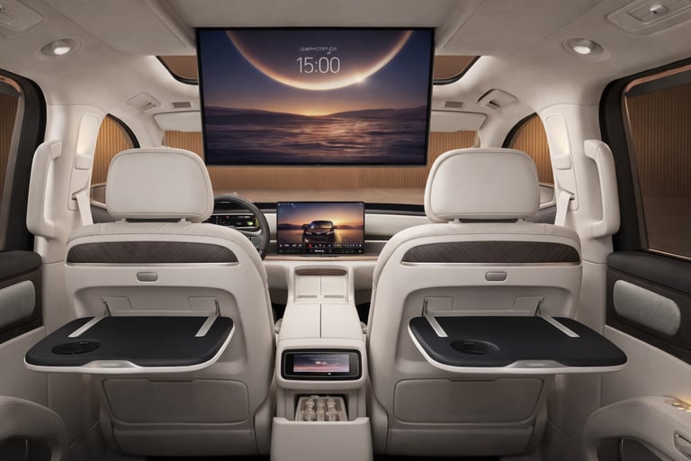 interior do SUV elétrico da Leapmotor D19 com telas digitais e acabamento premium
