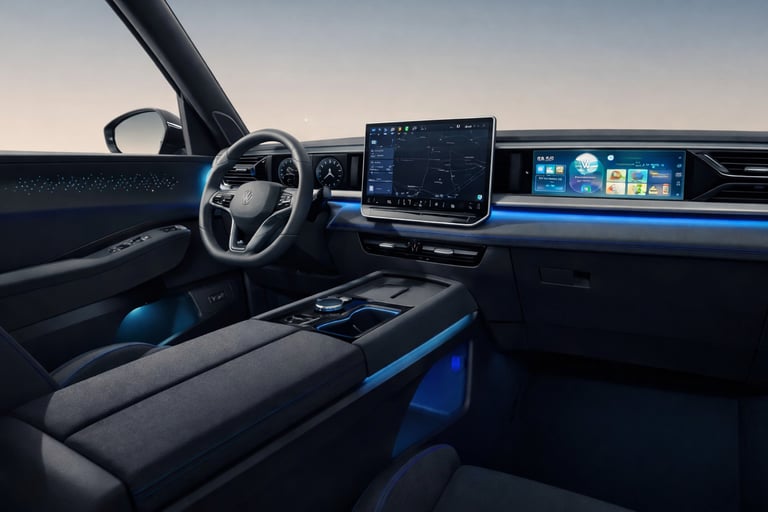 Interior do Volkswagen Atlas 2027 com painel digital e novo console sem alavanca