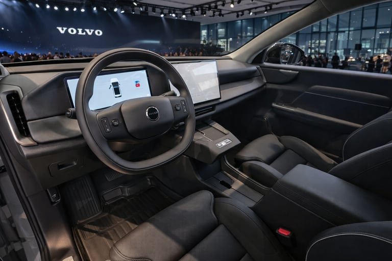 Interior do Volvo XC70 híbrido apresentado em lançamento global com painel digital moderno