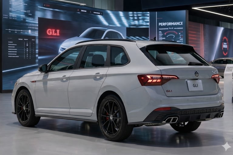 Jetta Variant GLI conceito traseira em salão automotivo destacando design esportivo e perua Volks