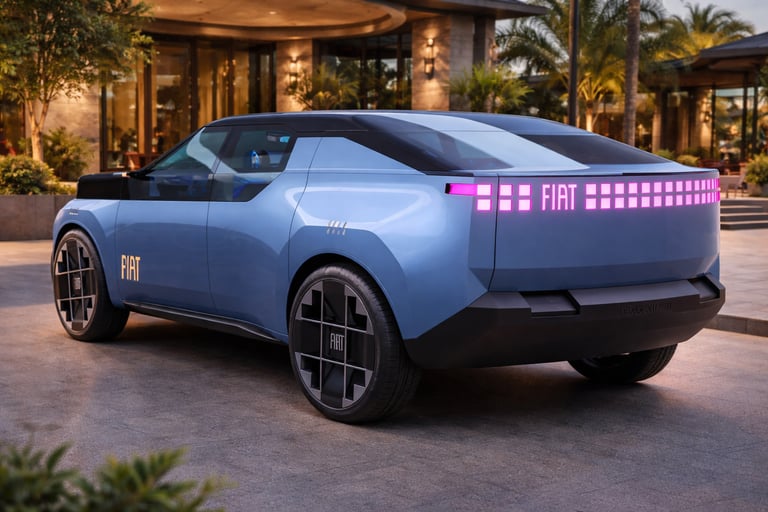 Fiat Fastback azul conceito em cenário urbano durante lançamento fiat 2026